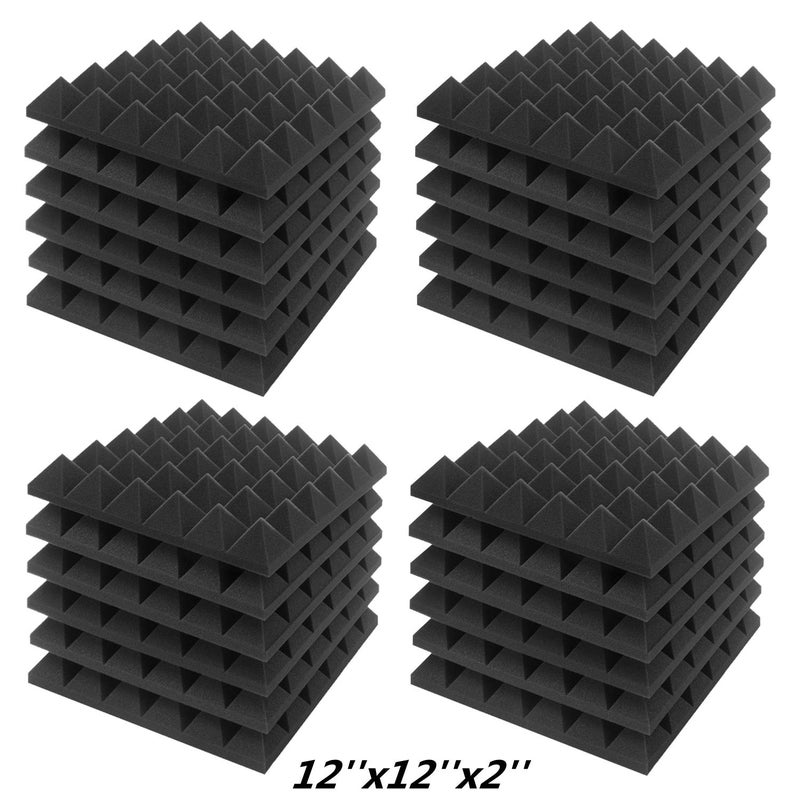 JBER Acoustic Sound Foam Panels, 24 Pack 2" X 12" X 12" Charcoal Soundproofing Treatment Studio Wall Padding Sound Absorbing Fireproof Pyramid - Image 1